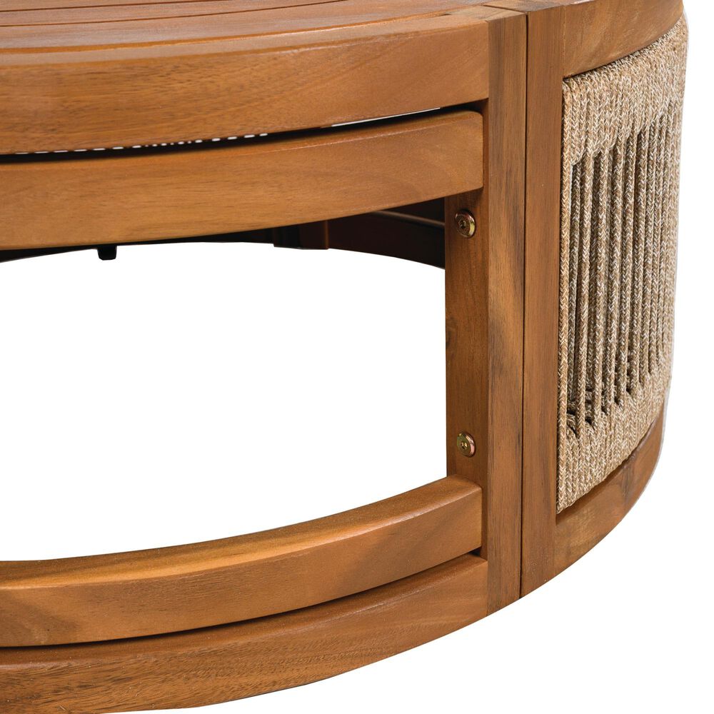 Hearth and Haven Outdoor Round Acacia Wood Coffee Table with Handwoven Rope Accents in Natural, , large