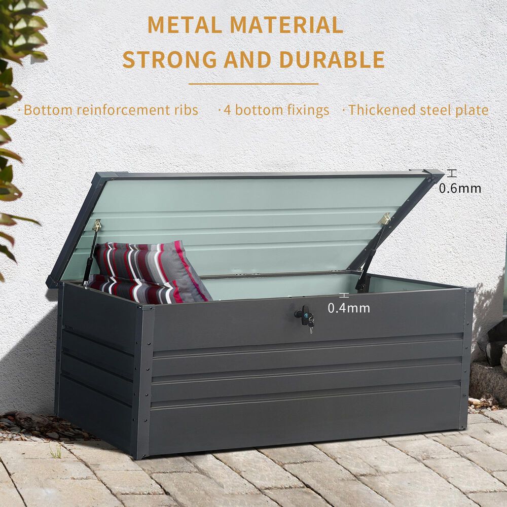 Hearth and Haven 260-Gallon Outdoor Metal Deck Box with Lockable Design in Carbon Black, , large