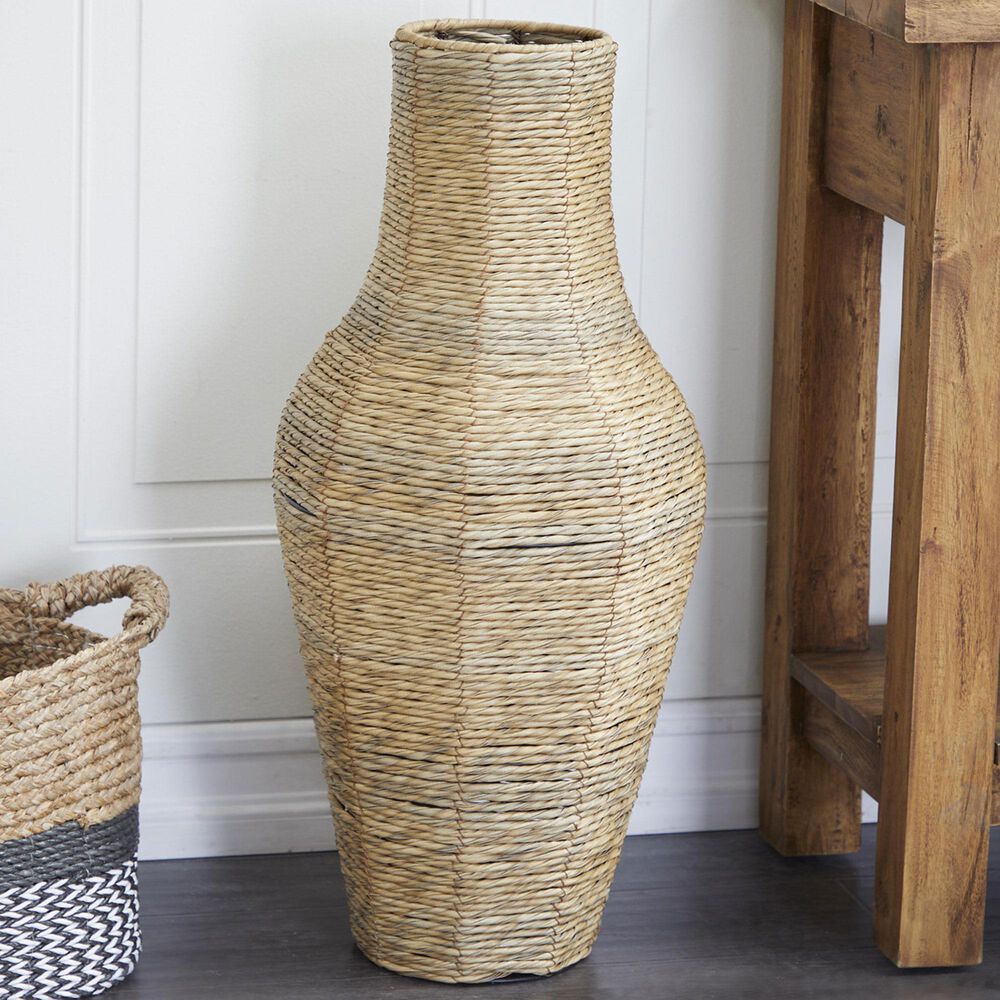 Maple and Jade 28&quot; Faux Seagrass Handmade Floor Decorative Vase in Brown and Black, , large