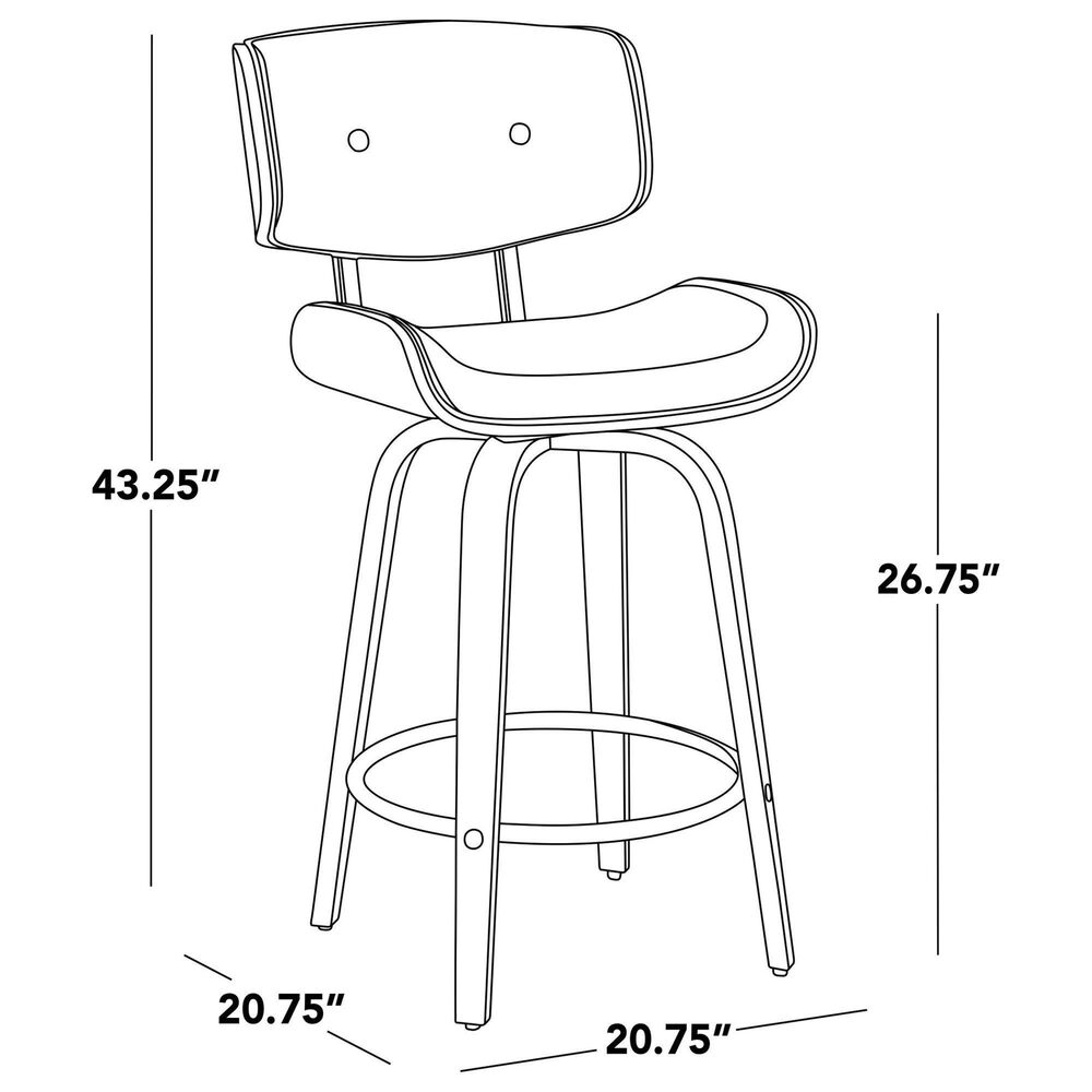 LumiSource Lombardi 26" Swivel Counter Stool with Espresso Faux Leather Upholstery in Walnut and Black (Set of 2), , large