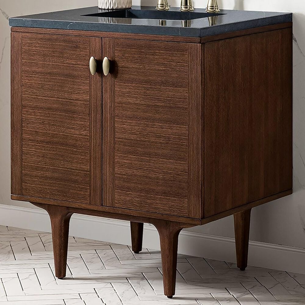 James Martin Vanities Amberly 30" Single Bathroom Vanity in Walnut with 3 cm Charcoal Soapstone Quartz Top and Rectangular Sink, , large