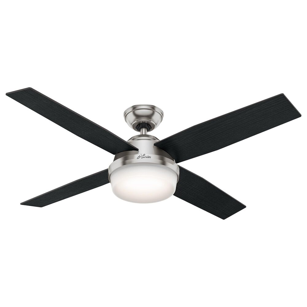Hunter Dempsey 52" Ceiling Fan with Light in Brushed Nickel with Black Blades, , large