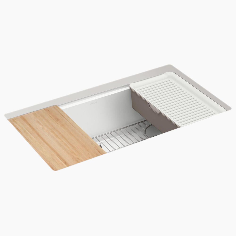 Kohler Billings 32.5&quot; Undermount Single Bowl Workstation Kitchen Sink in Matte White, , large