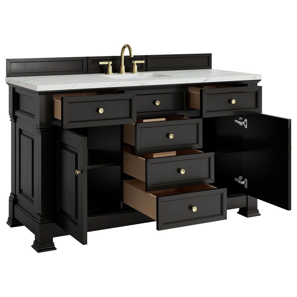 James Martin Vanities Brookfield 60" Single Bathroom Vanity in Black Onyx with 3 cm Ethereal Noctis Quartz Top, Rectangle Sink and FreePower Wireless Charger, , large