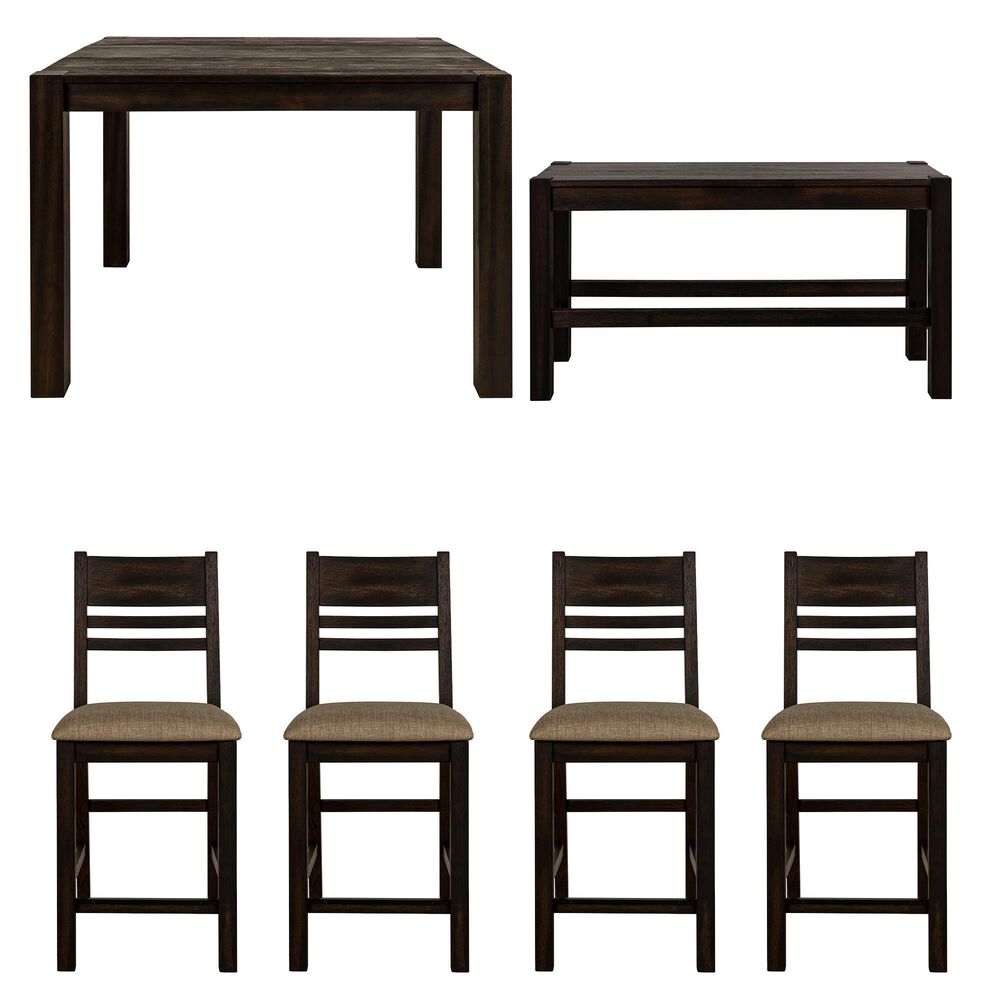 Frankfurt Furniture Rustic 6-Piece Counter Dining Set in Brown Wire Brush, , large