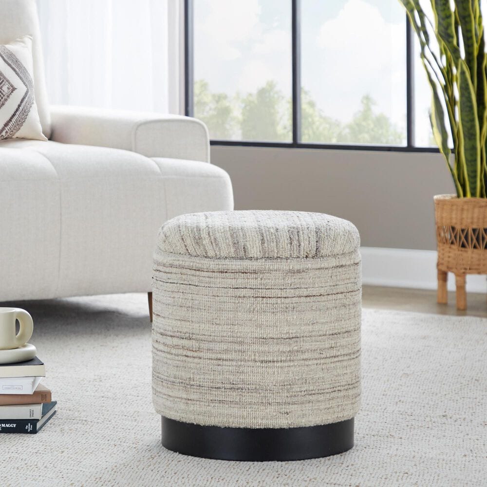 LumiSource Tahoe 18" Band Storage Ottoman in Cream, , large