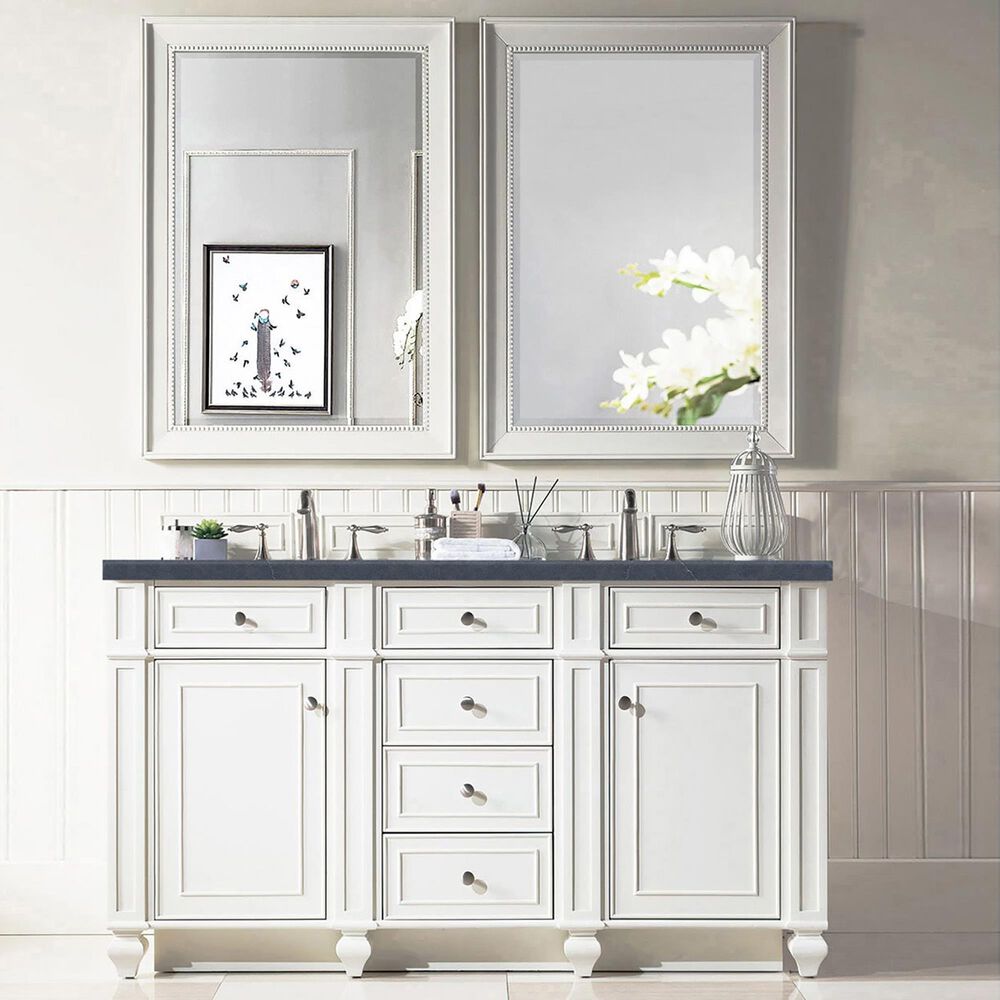 James Martin Vanities Bristol 60&quot; Double Bathroom Vanity in Bright White with 3 cm Charcoal Soapstone Quartz Top and Rectangular Sinks, , large