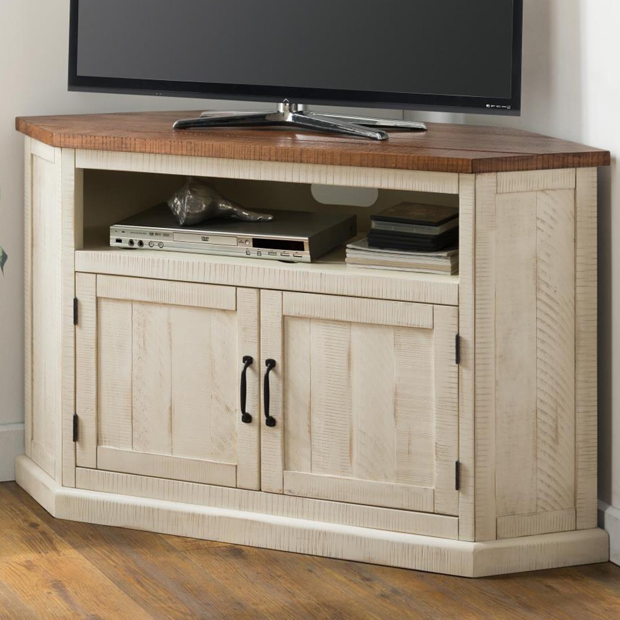 Martin Svensson Home Rustic Corner Cabinet in White and Honey