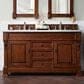 James Martin Vanities Brookfield 60" Double Bathroom Vanity in Warm Cherry with 3 cm Carrara White Marble Top and Rectangle Sink, , large
