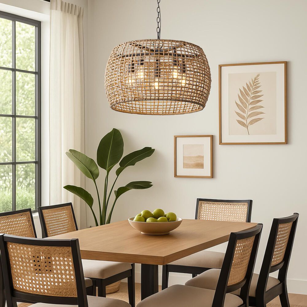 Golden Lighting Weavelight 5-Light Pendant in Natural Black, , large