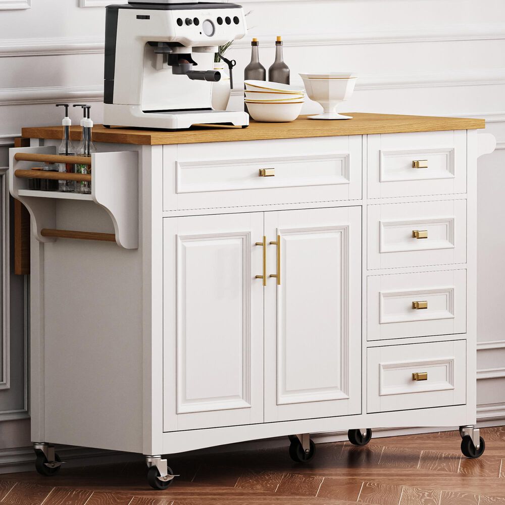 HOMLUX 52" Kitchen Island with Drop Leaf in White, , large