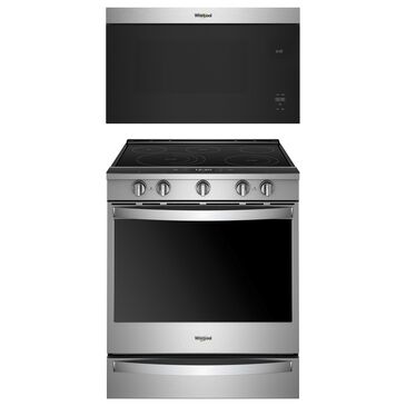 Whirlpool 2-Piece Kitchen Package with 6.4 Cu. Ft. Smart Slide-In Electric Range and 1.1 Cu. Ft. Over-the-Range Microwave in Fingerprint Resistant Stainless Steel, , large