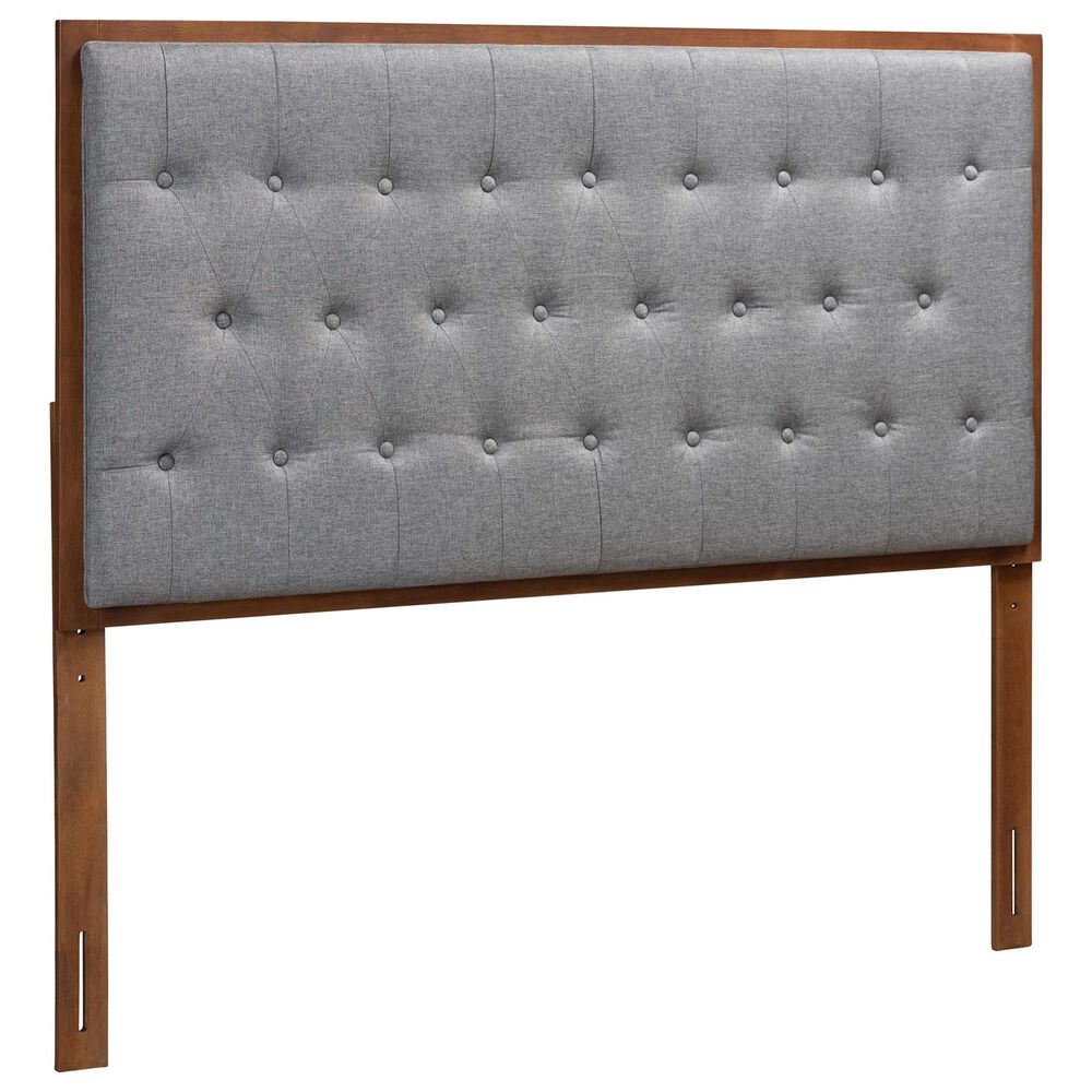 Baxton Studio Harumi King Panel Headboard with Grey Fabric in Ash Walnut, , large