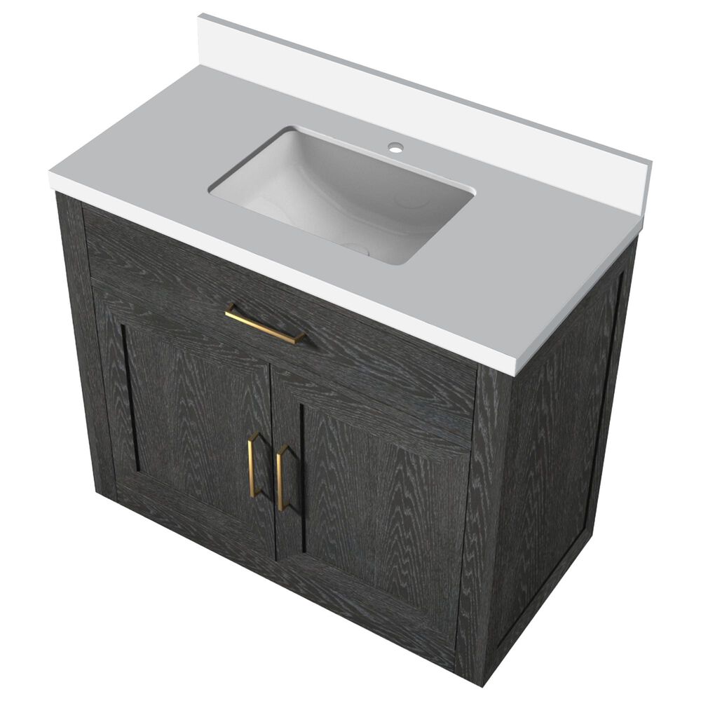 Lexora Home Abbey 36&quot; Single Bathroom Vanity in Black Oak with 2 cm White Cultured Marble Top and Rectangular Sink, , large
