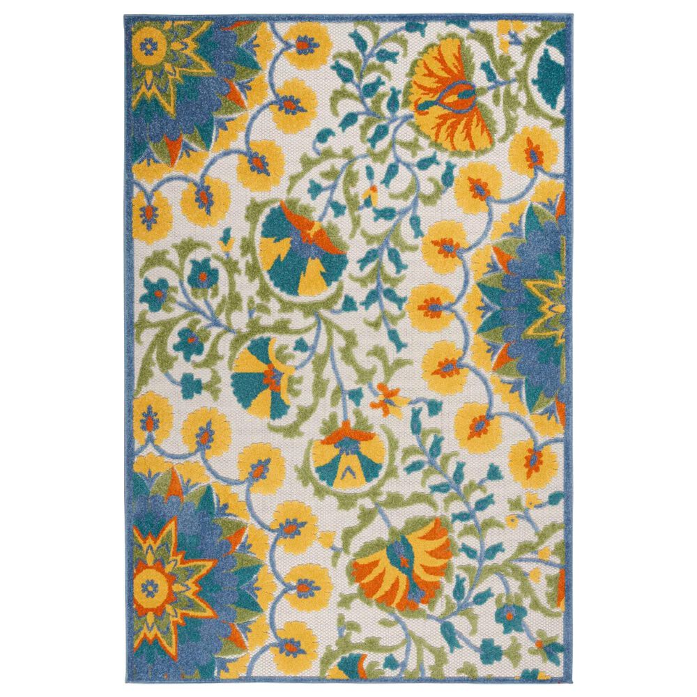 Nourison Aloha 12" x 15" Blue, Yellow, Orange, Green and White Indoor/Outdoor Area Rug, , large