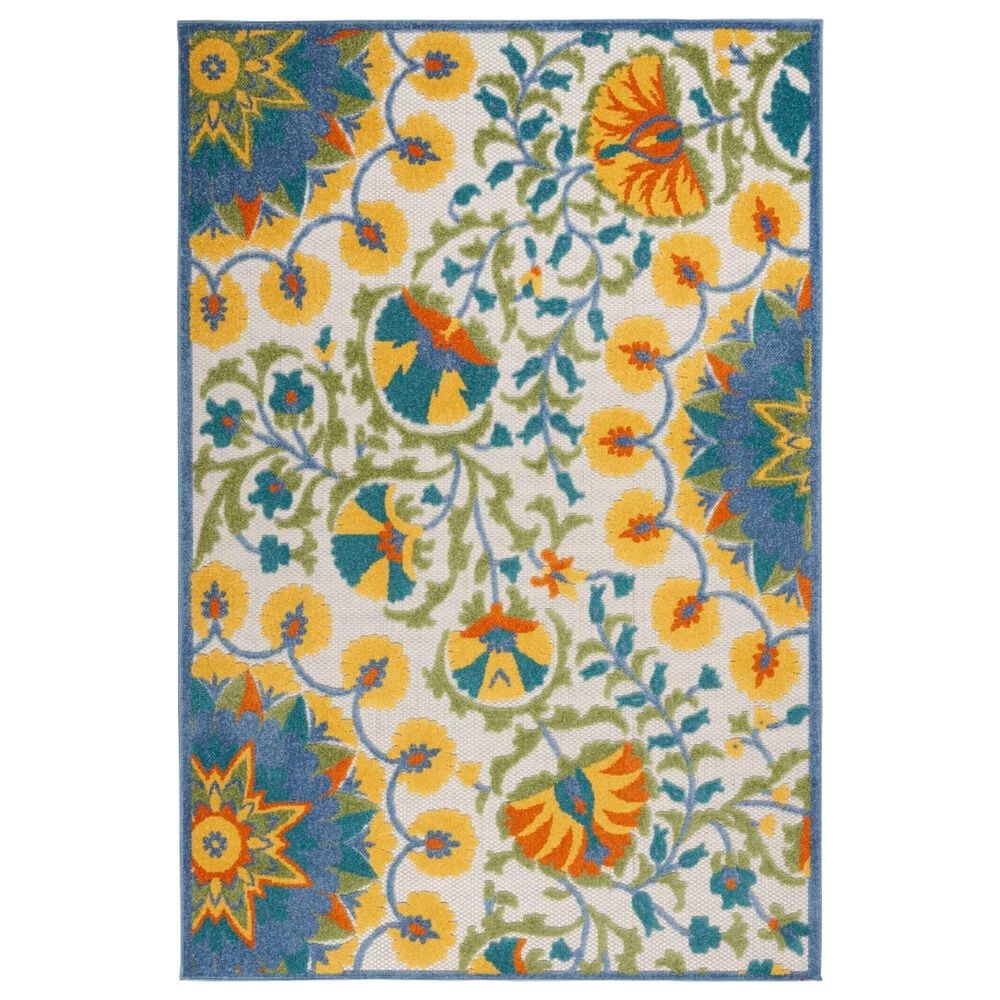 Nourison Aloha 12" x 15" Blue, Yellow, Orange, Green and White Indoor/Outdoor Area Rug, , large