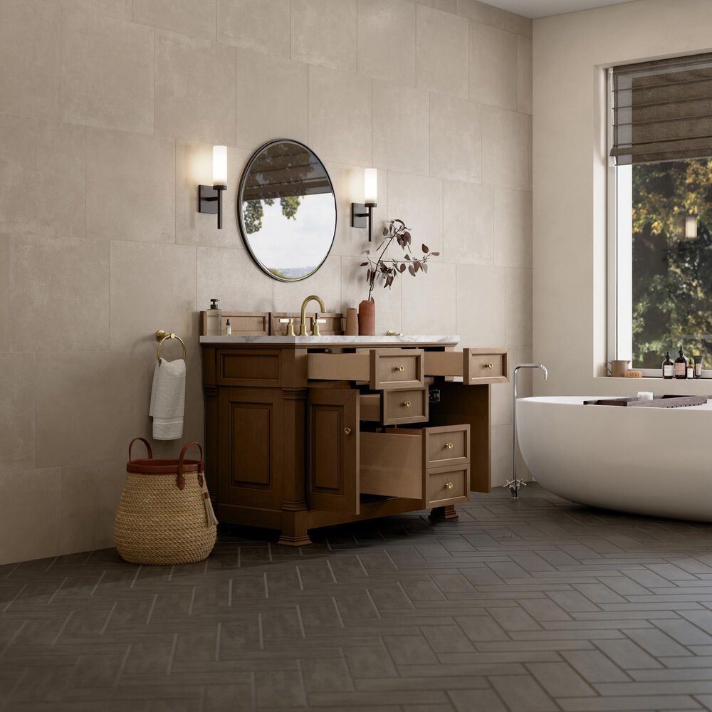 James Martin Vanities Brookfield 48&quot; Single Bathroom Vanity in Pecan with 3 cm Carrara White Marble Top and Rectangular Sink, , large