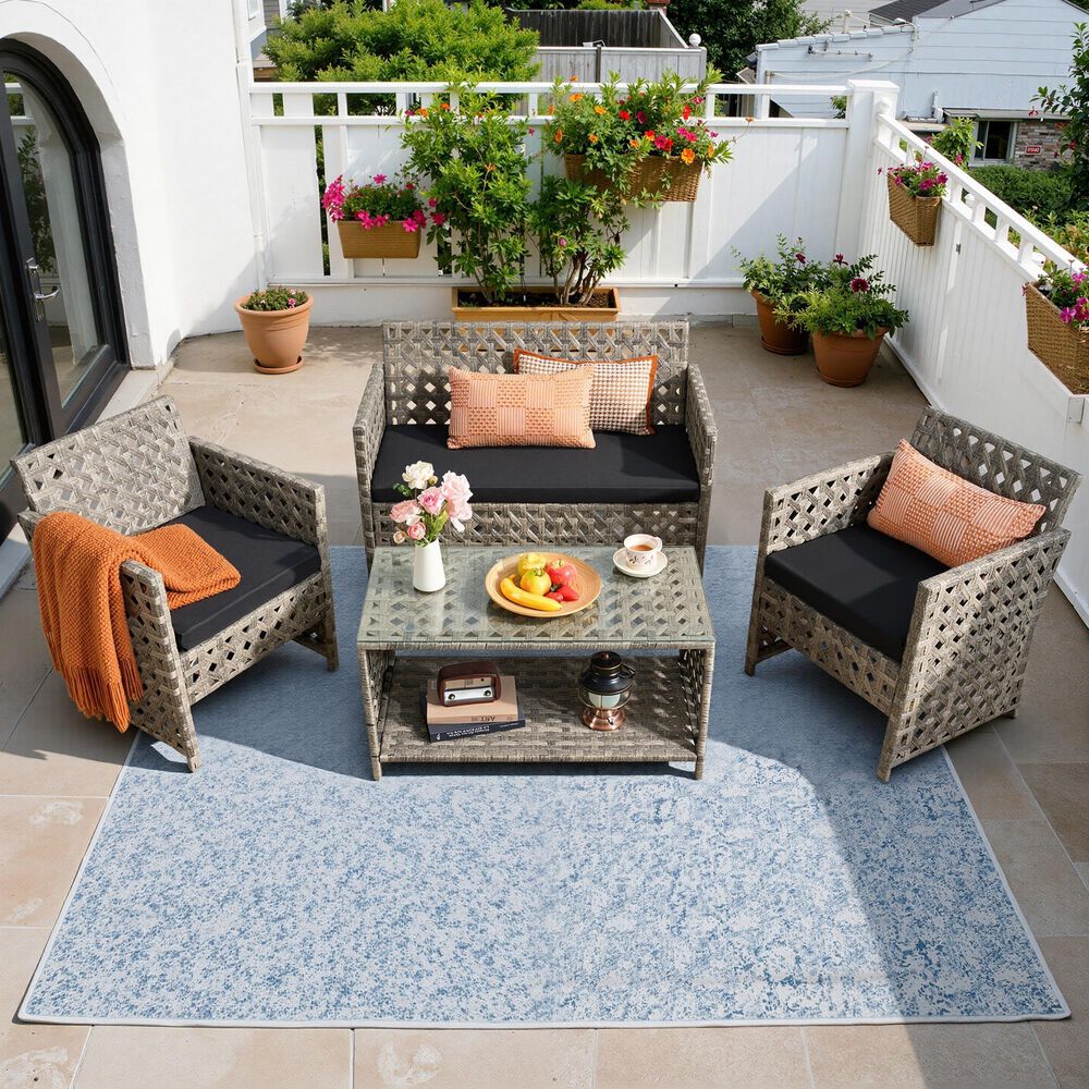 HOMLUX 4-Piece Patio Conversation Set in Black, , large