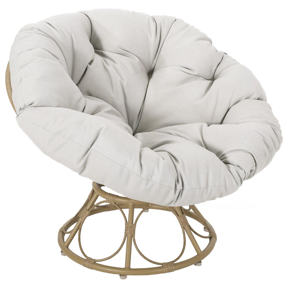 Hearth and Haven Mia Papasan Outdoor Swivel Chair with Beige Cushion in Brown, , large