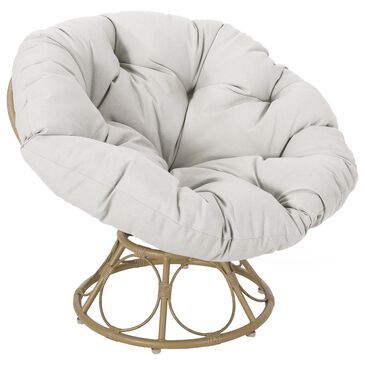 Hearth and Haven Mia Papasan Outdoor Swivel Chair with Beige Cushion in Brown, , large