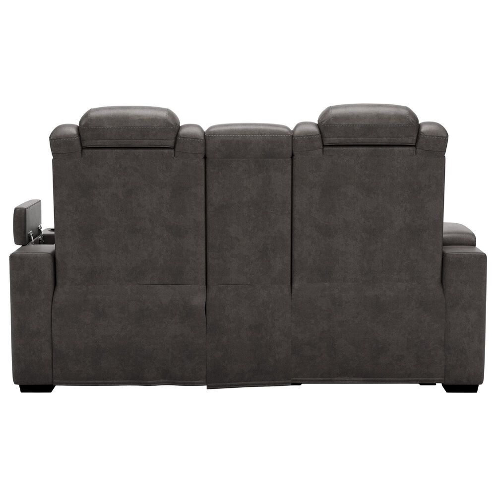 Signature Design by Ashley HyllMont Power Recliner Console Loveseat with Power Headrest in Gray, , large