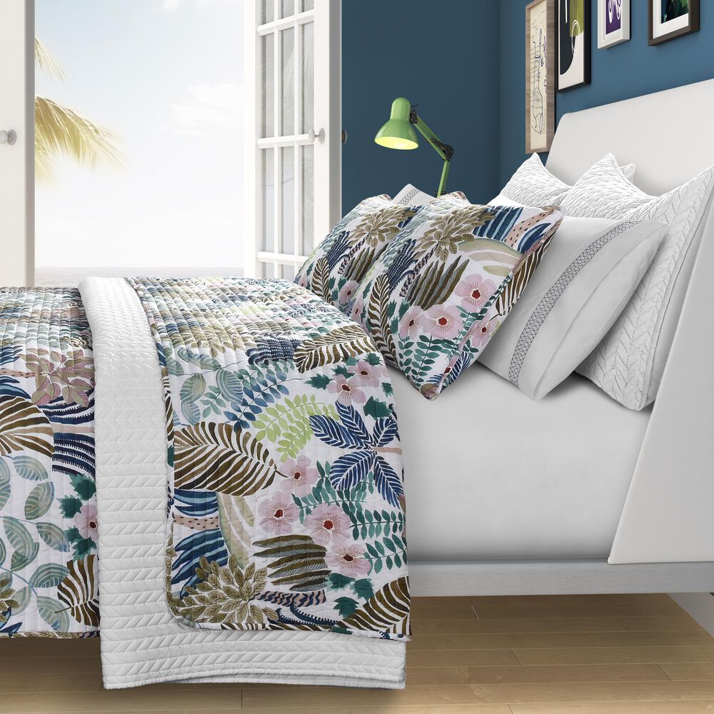 J. Queen New York Rainforest 3-Piece Full/Queen Quilt Set in Teal, , large