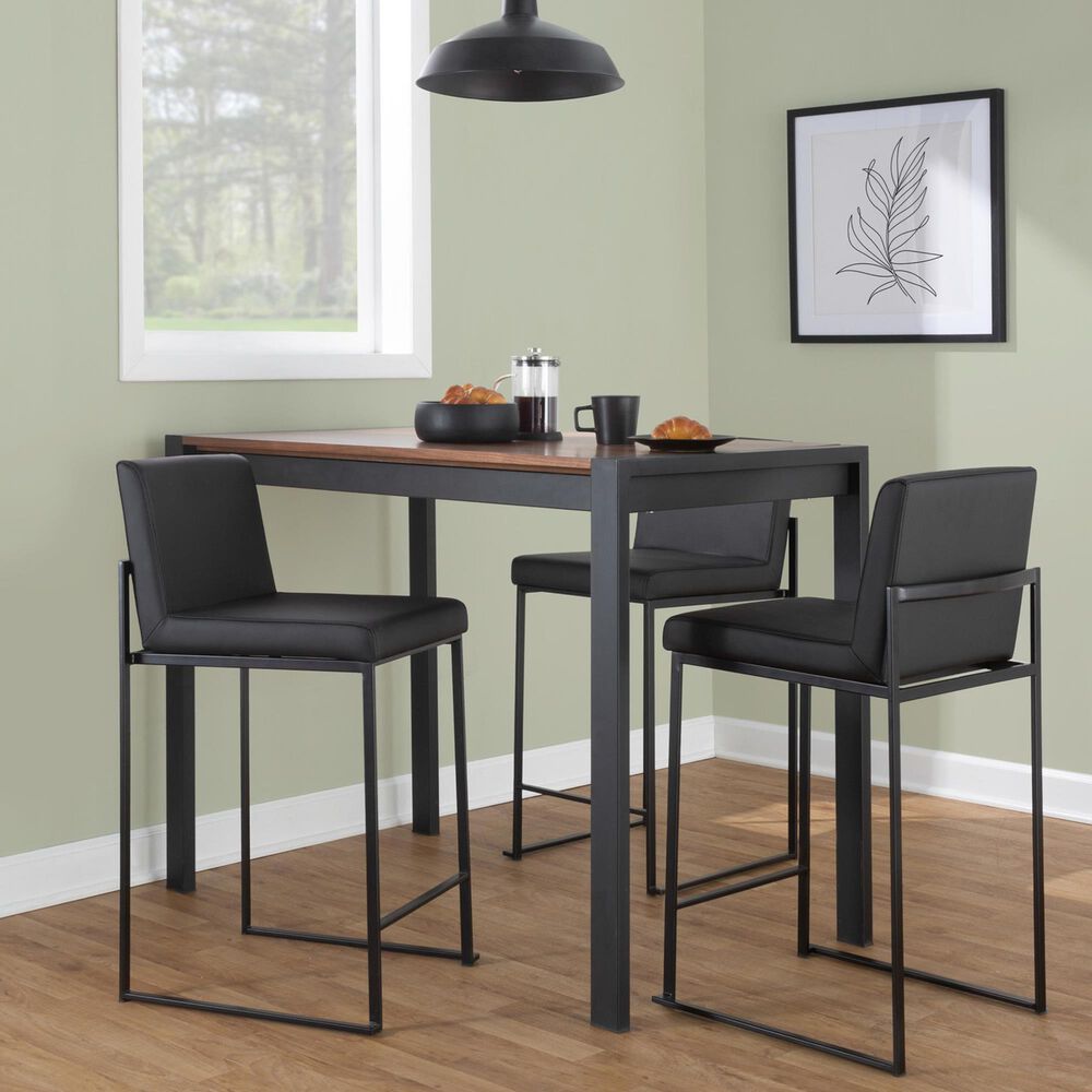 Lumisource Fuji Stackable Counter Stool with Black Faux Leather Cushion in Black &#40;Set of 2&#41;, , large