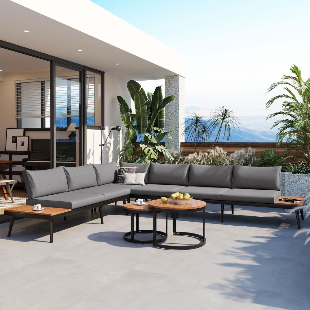 HOMLUX 6-Piece Outdoor Sectional Set in Gray, , large