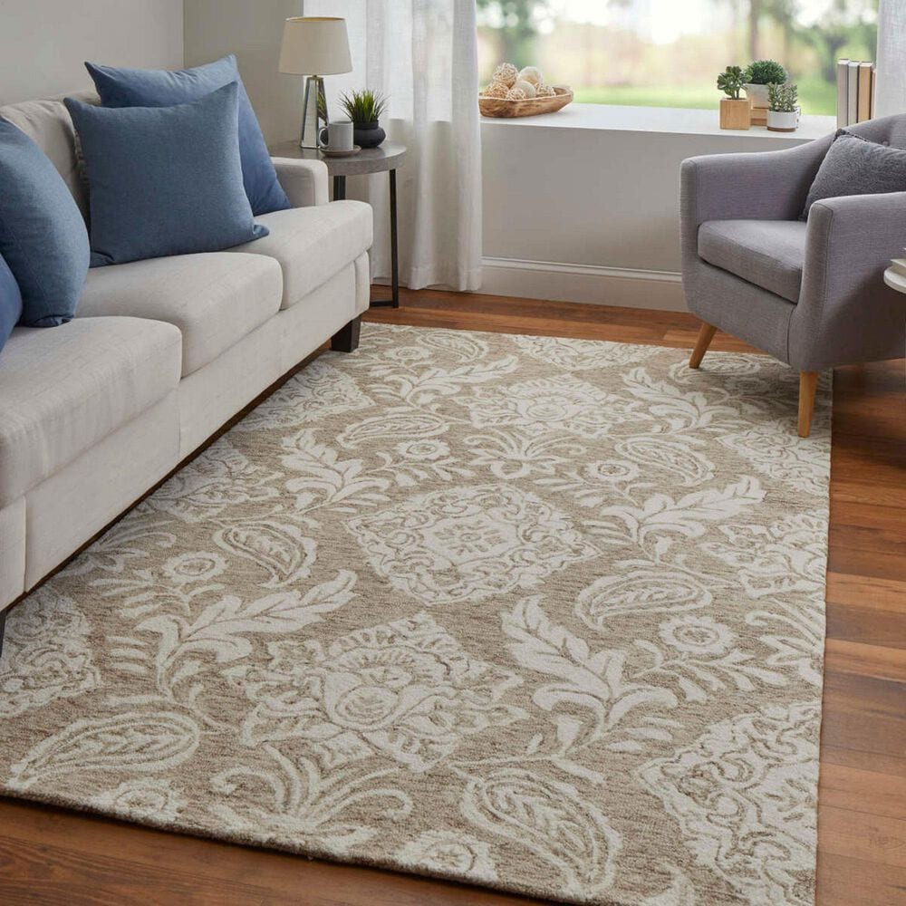 Feizy Belfort Taupe and Ivory 12&#39; x 15&#39; Area Rug, , large