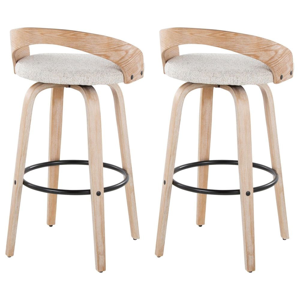 LumiSource Grotto 30" Swivel Barstool with Oat Upholstery in Whitewashed and Black (Set of 2), , large