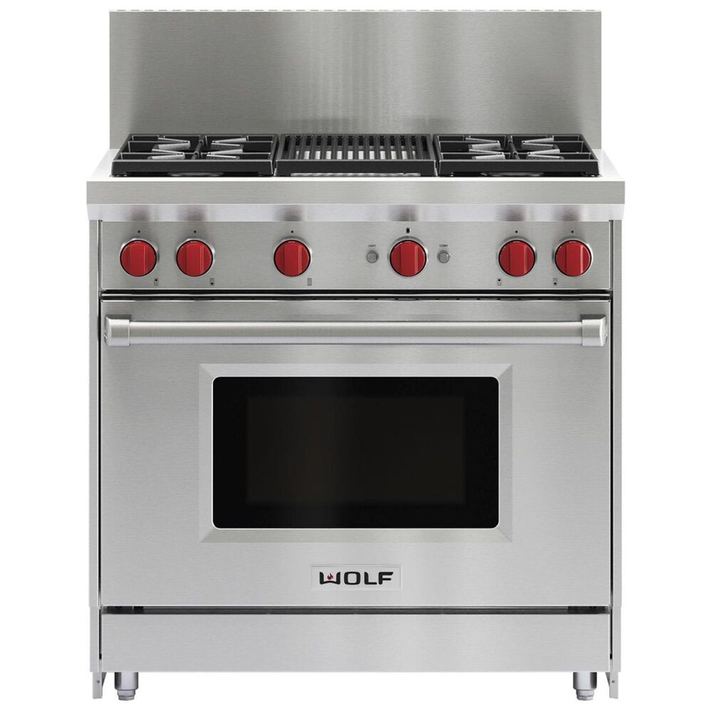 Wolf 36&quot; Dual Fuel 4-Burner with Grill in Stainless Steel, , large