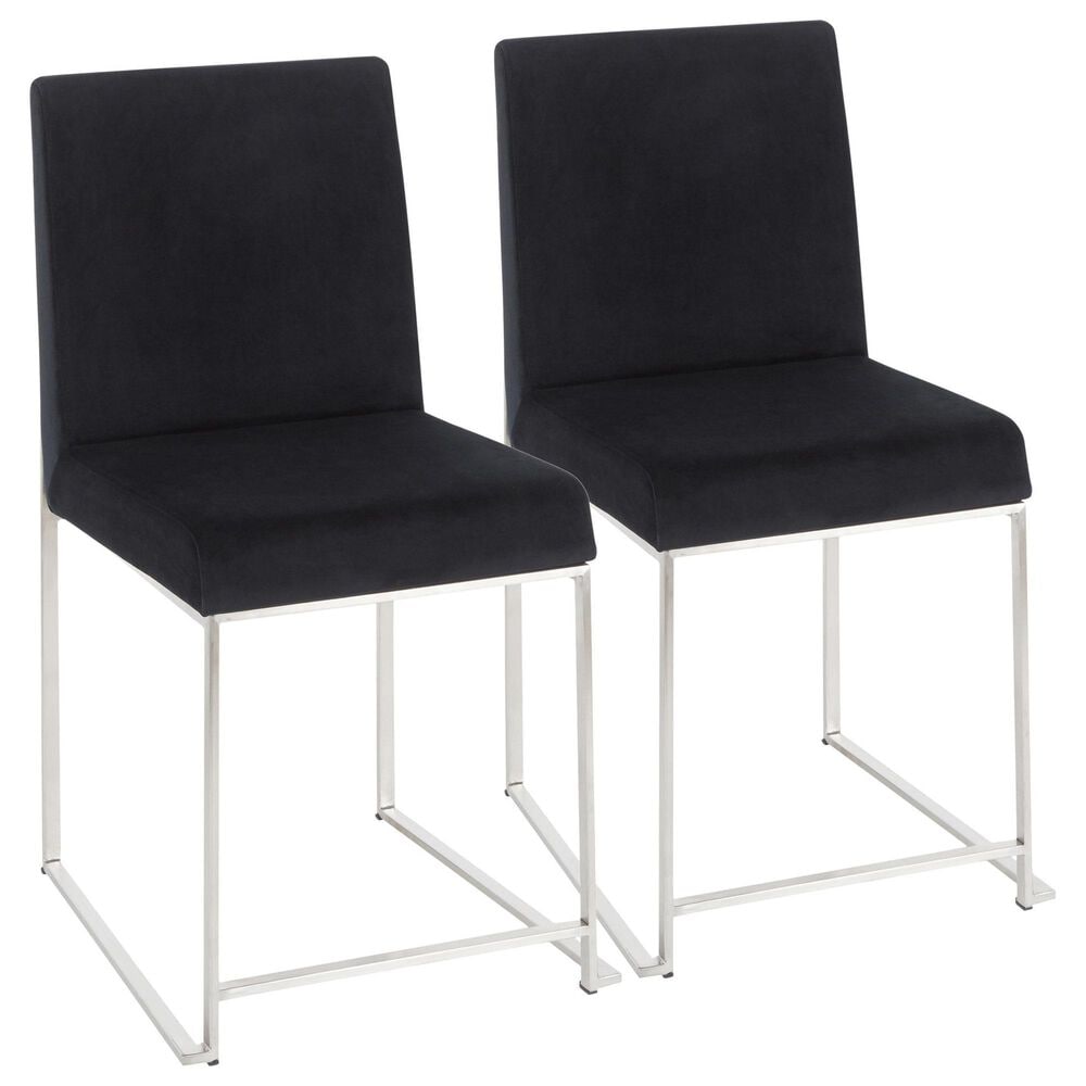 LumiSource Fuji Side Chair with Black Velvet Cushion in Brushed Stainless Steel (Set of 2), , large