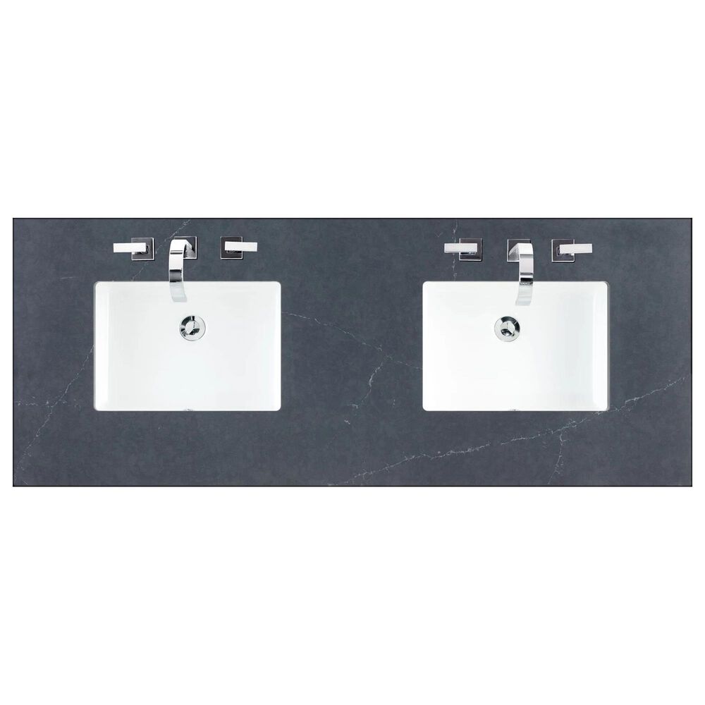 James Martin Vanities Brittany 60&quot; Double Bathroom Vanity in Saddle Brown with 3 cm Charcoal Soapstone Quartz Top and Rectangular Sinks, , large