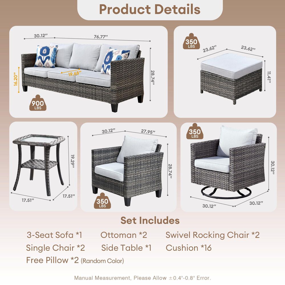 HOMLUX 8-Piece Outdoor Patio Furniture in Grey, , large
