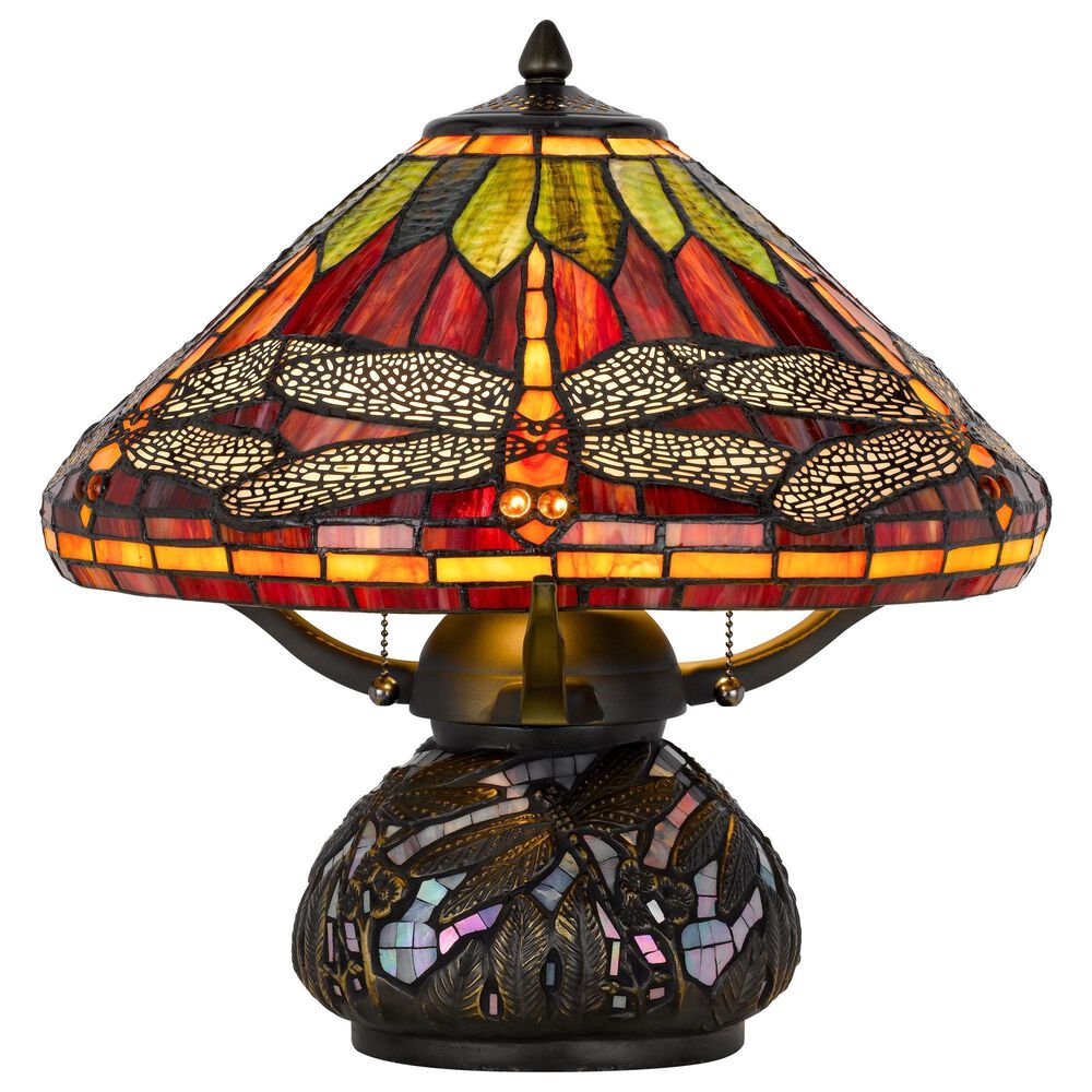 Cal Lighting Autumn Amber Tiffany Table Lamp in Bronze, , large