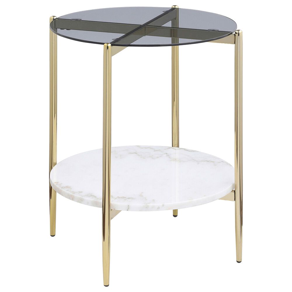 Coaster Jonelle End Table in White, Gold and Smoke Gray, , large