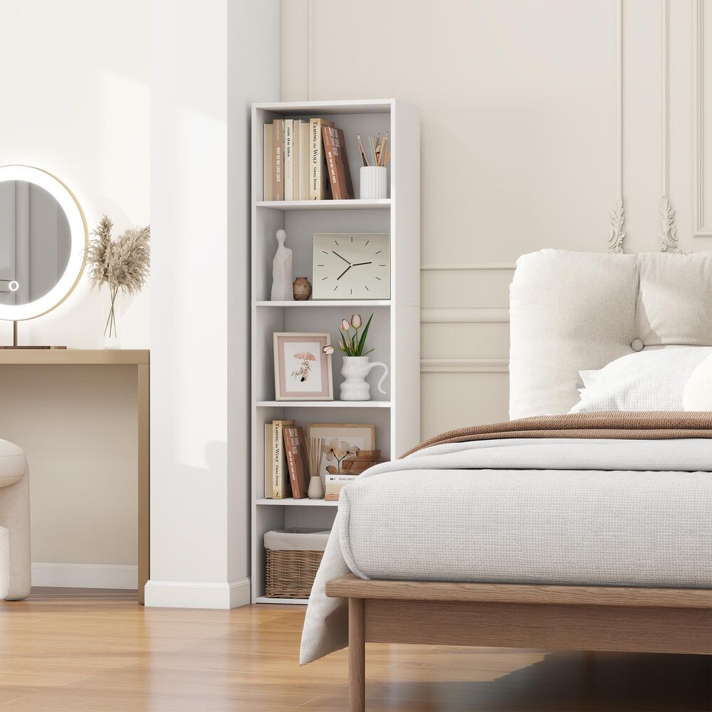 HOMLUX 5-Tier Reversible Bookshelf with Decorative Open Shelves in White, , large