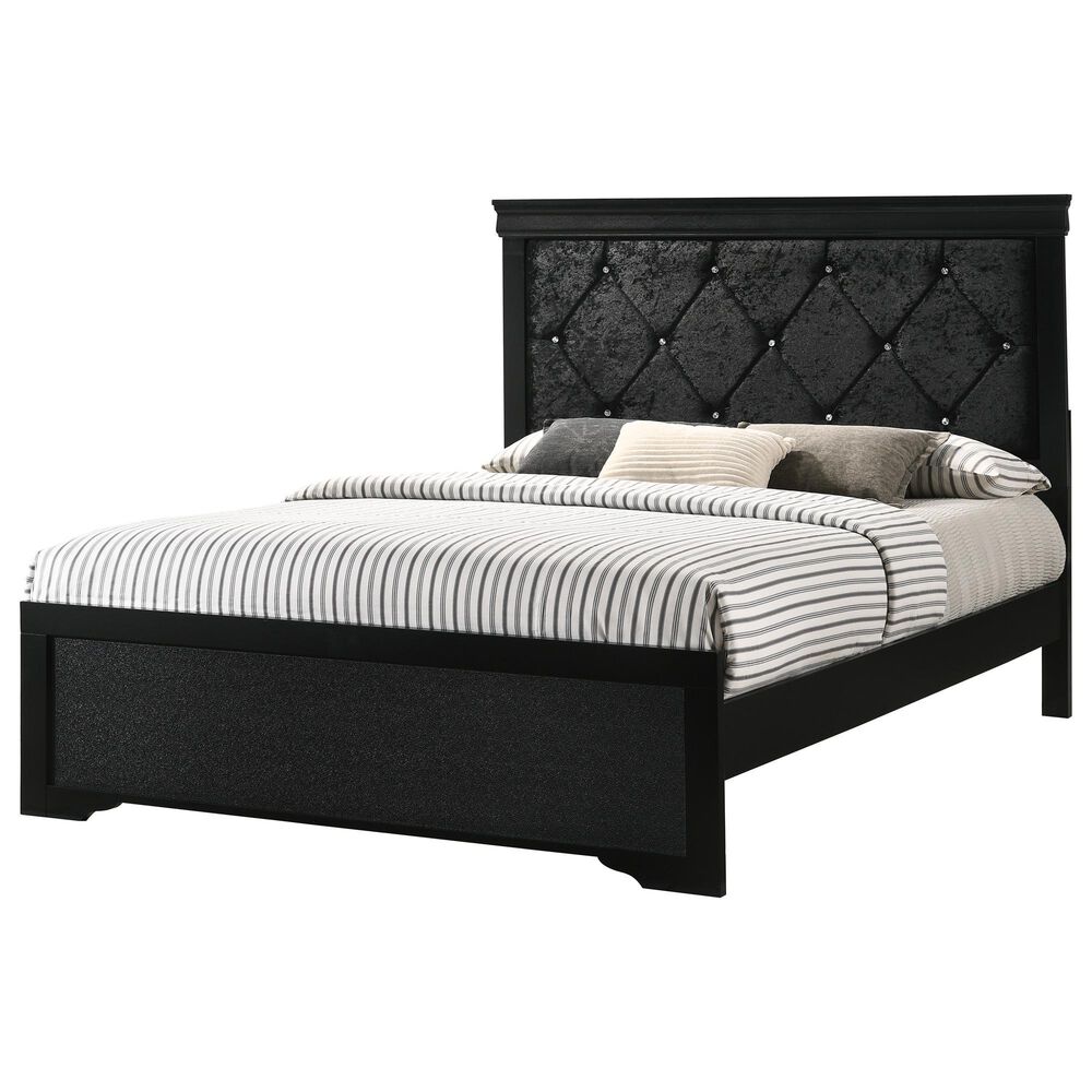 Crown Mark Amalia Full Upholstered Panel Bed in Black, , large