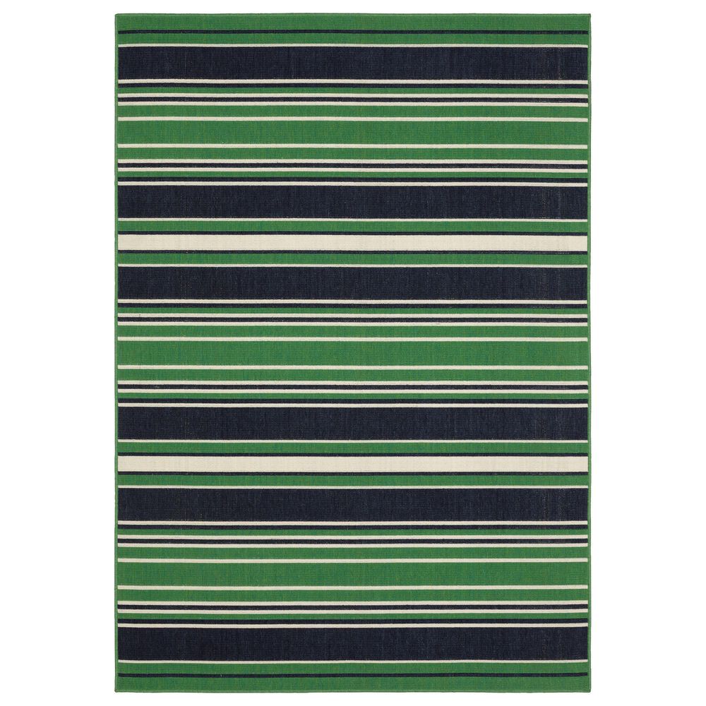 Oriental Weavers Havana Striped Green and Navy 9"10" x 12"10" Indoor/Outdoor Area Rug, , large