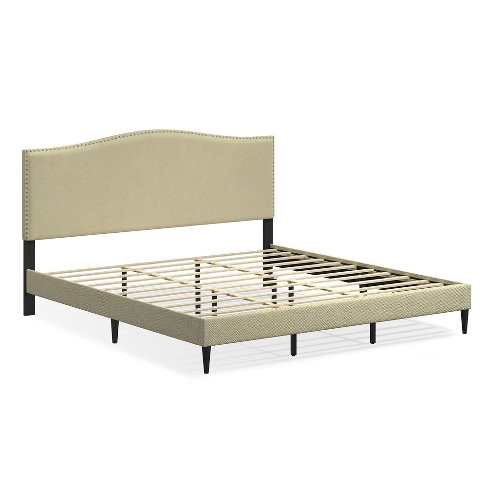 Glideaway Leighford King Upholstered Platform Panel Bed in Beige, , large