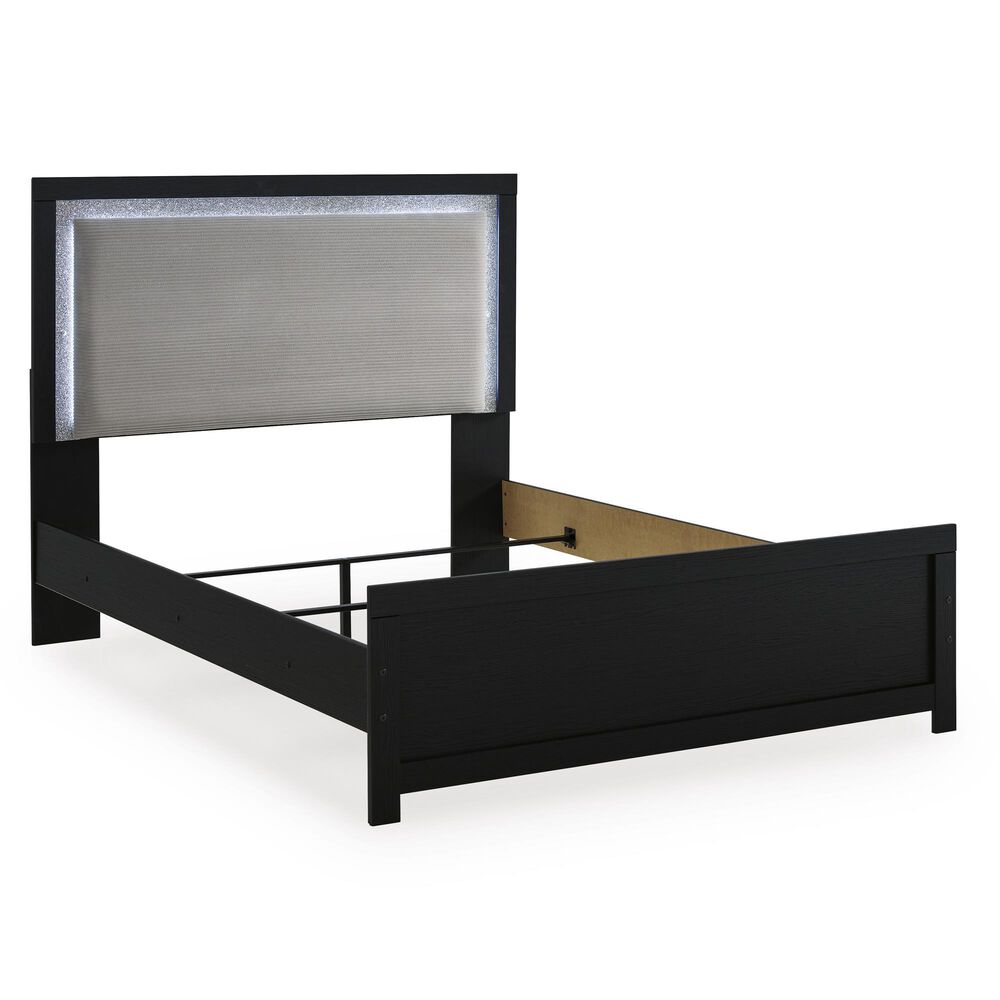 Ashley Maeling King Upholstered Panel Bed in Matte Black with LED Light, , large