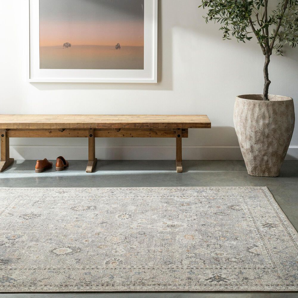 Surya Davina 6&#39;7&quot; x 9&#39; Medium Gray, Light Beige, Brown, Denim and White Area Rug, , large