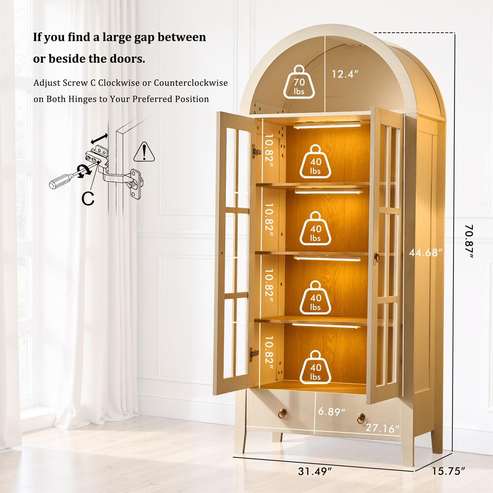 HOMLUX 71" Arched Curved Storage Cabinet in White, , large