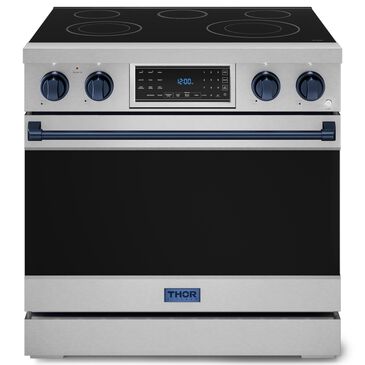 Thor Kitchen Gordon Ramsay 6 Cu. Ft. 36" Professional Electric Range with Navy Blue Handle Kit in Stainless Steel, , large