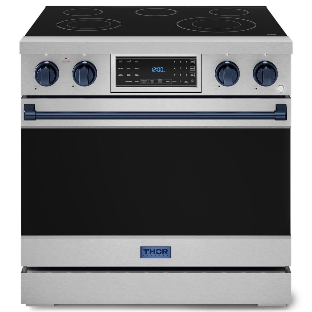 Thor Kitchen Gordon Ramsay 6 Cu. Ft. 36" Professional Electric Range with Navy Blue Handle Kit in Stainless Steel, , large