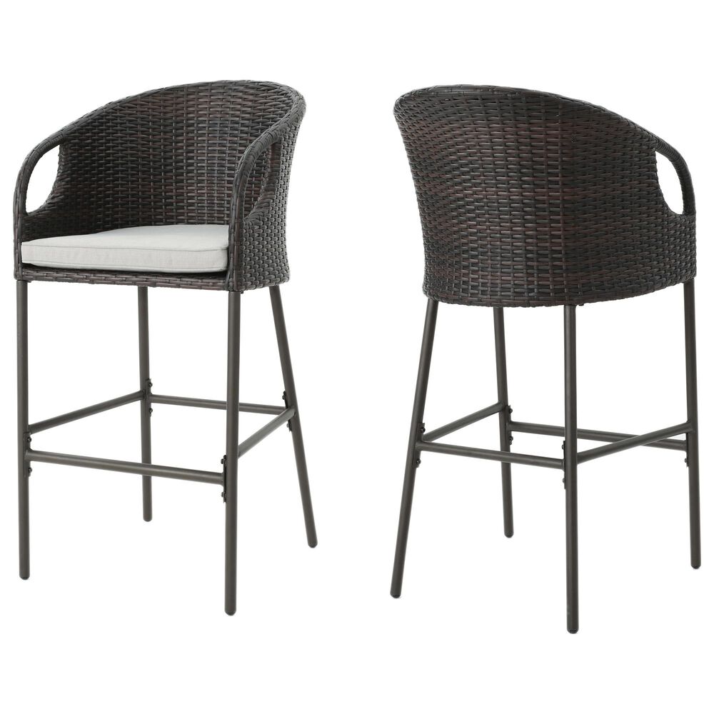 Hearth and Haven Outdoor Bar Stool with Waterproof Cushion in Multi-Brown (Set of 2), , large
