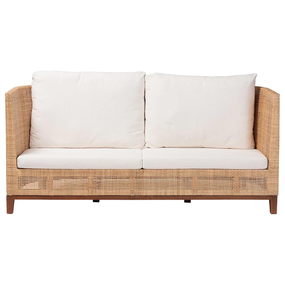 Baxton Studio Edda Stationary Sofa with Natural Rattan in Neutral, , large
