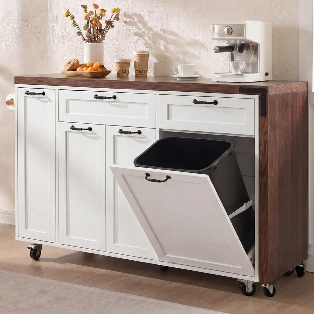 HOMLUX 102" Kitchen Island with Extendable Dining Table in White, , large