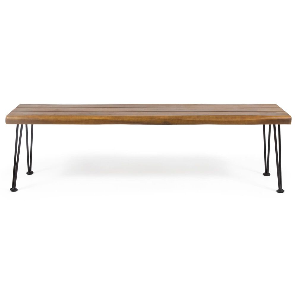 Hearth and Haven Zion Patio Bench in Teak and Black, , large
