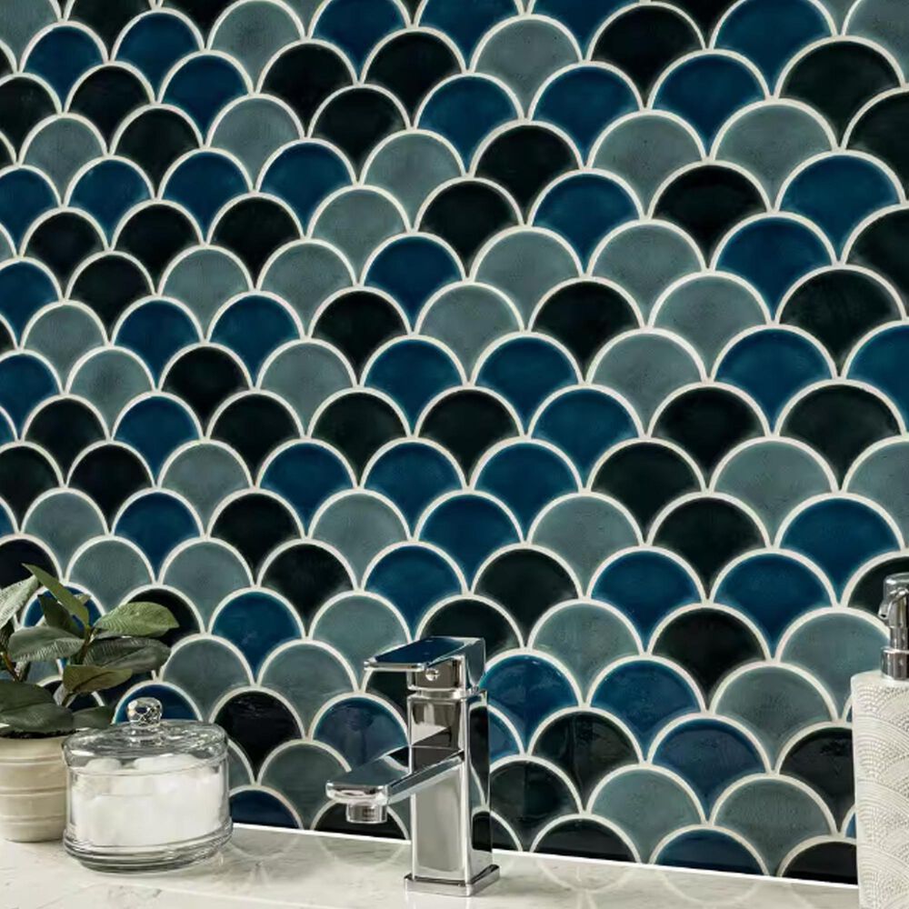 Ms International Azul Scallop 12&quot; x 12&quot; Porcelain Tile Mosaic Sheet, , large